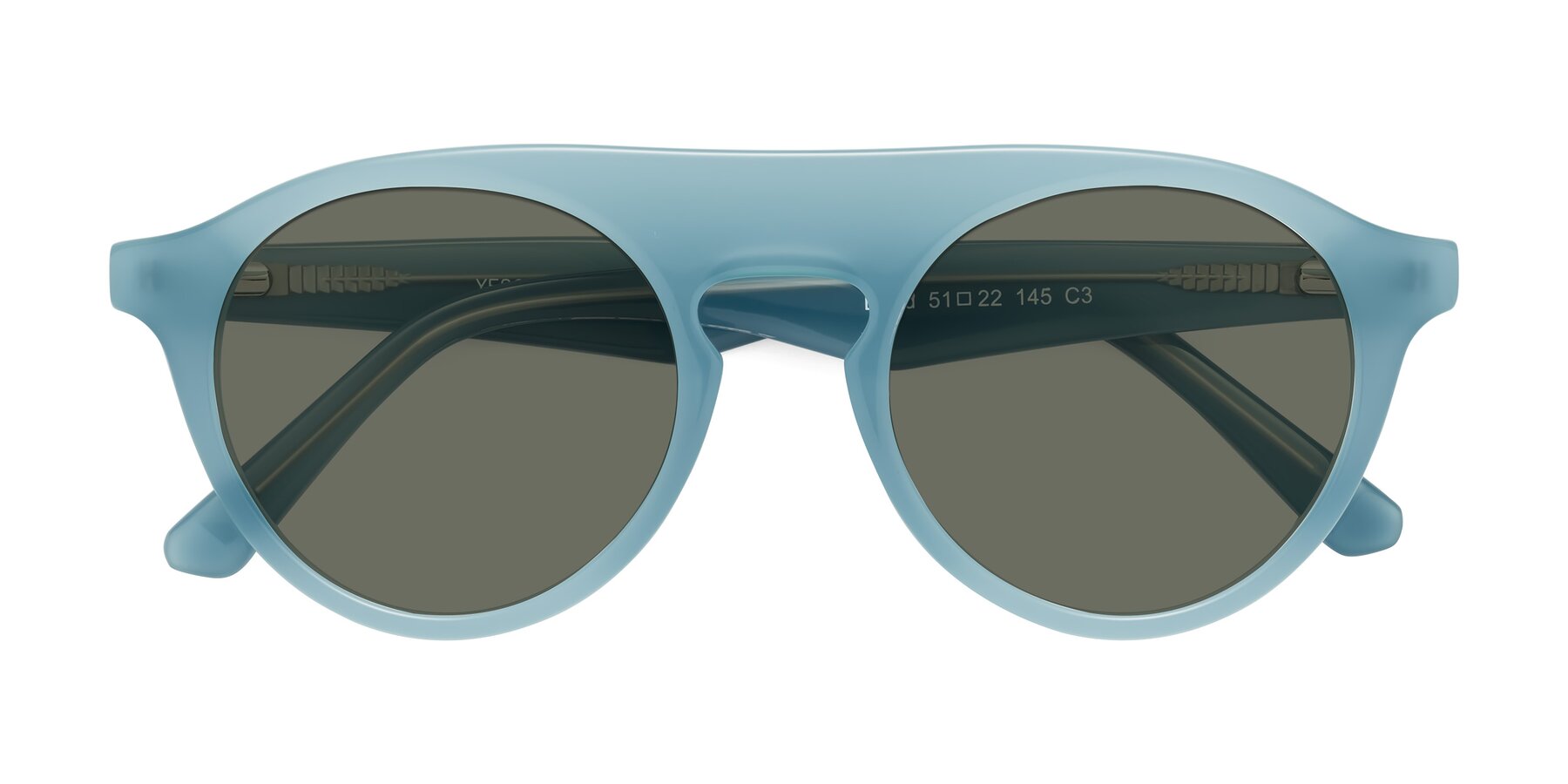 Folded Front of Band in Haze Blue with Gray Polarized Lenses