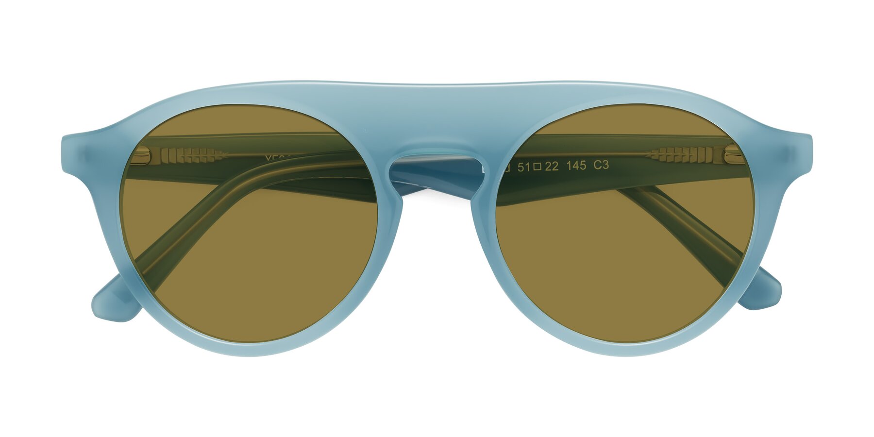 Folded Front of Band in Haze Blue with Brown Polarized Lenses