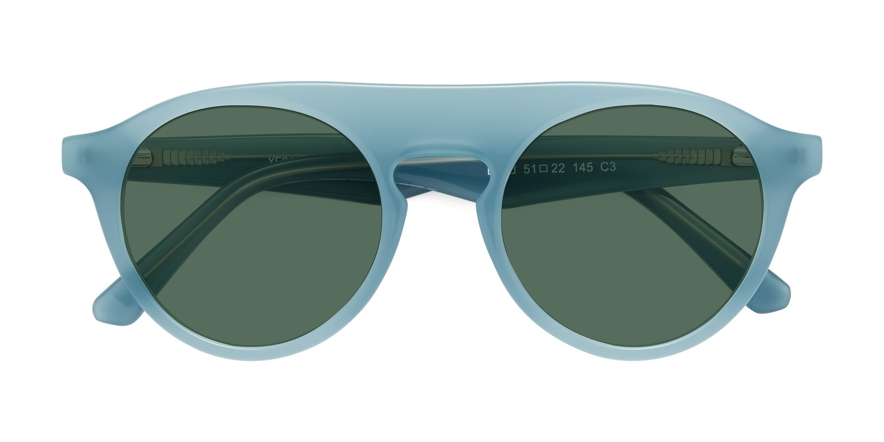 Folded Front of Band in Haze Blue with Green Polarized Lenses