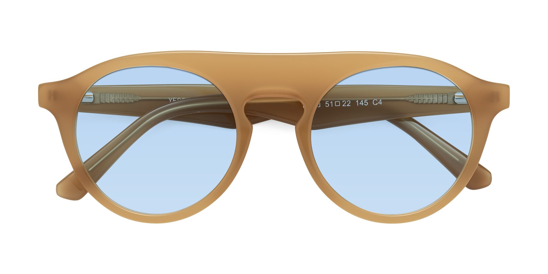 Folded Front of Band in Caramel with Light Blue Tinted Lenses