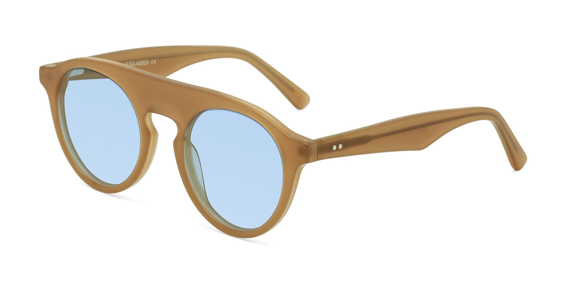 Angle of Band in Caramel with Light Blue Tinted Lenses