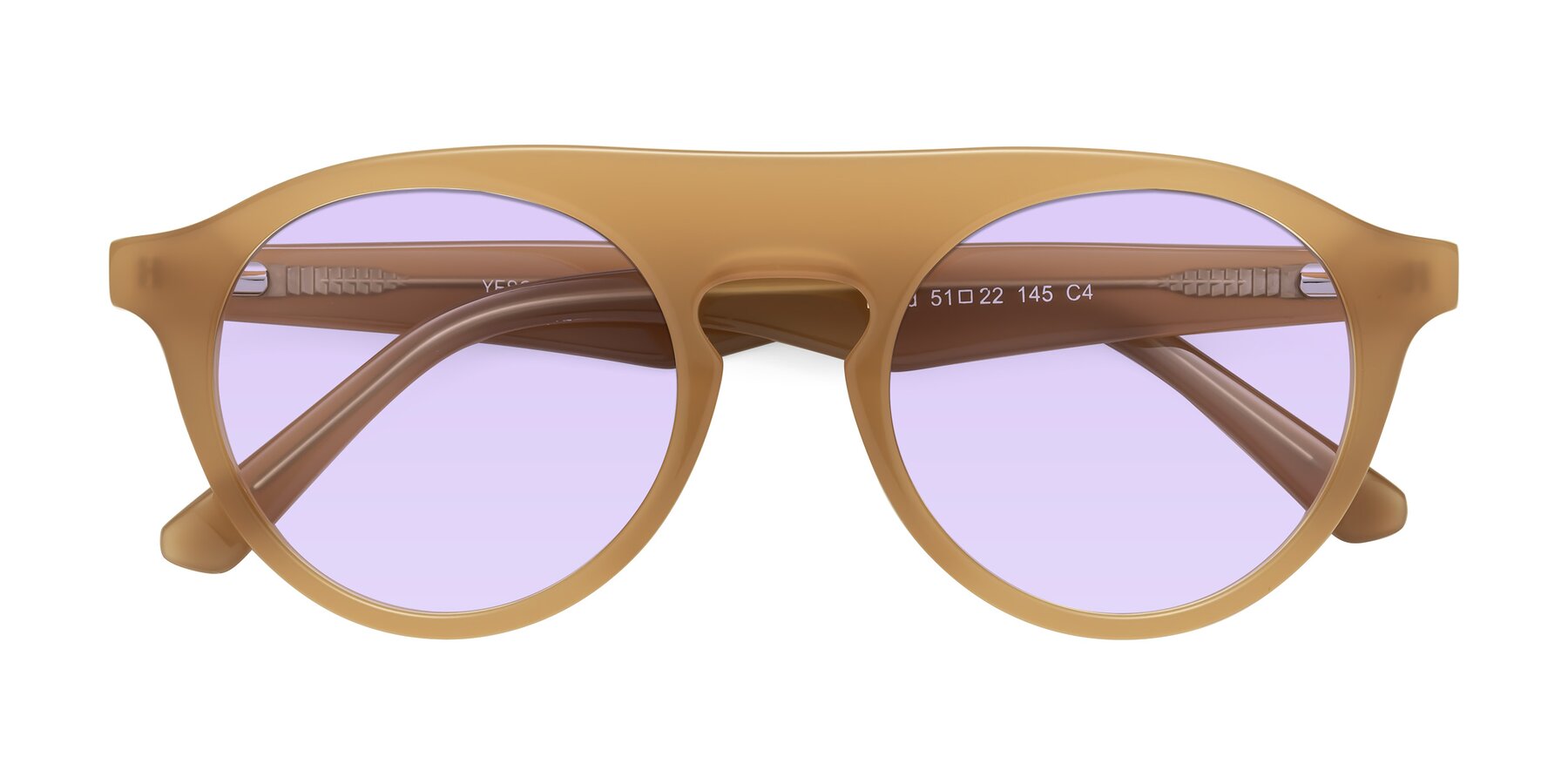 Folded Front of Band in Caramel with Light Purple Tinted Lenses