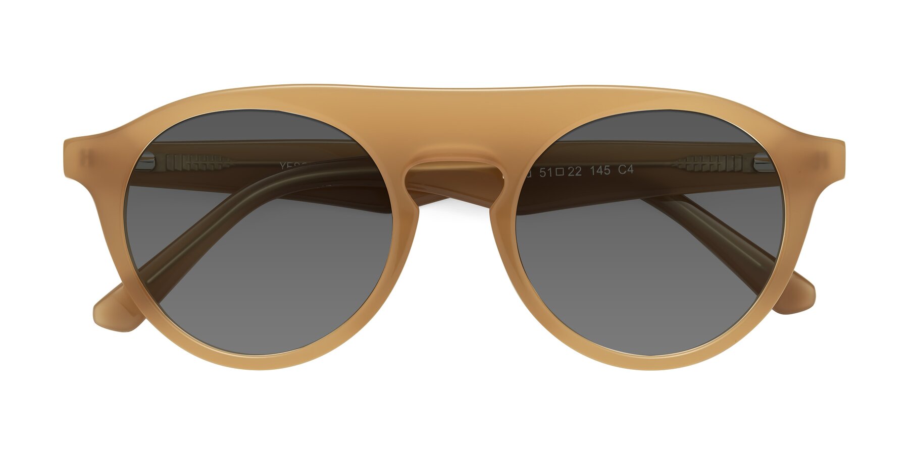 Folded Front of Band in Caramel with Medium Gray Tinted Lenses