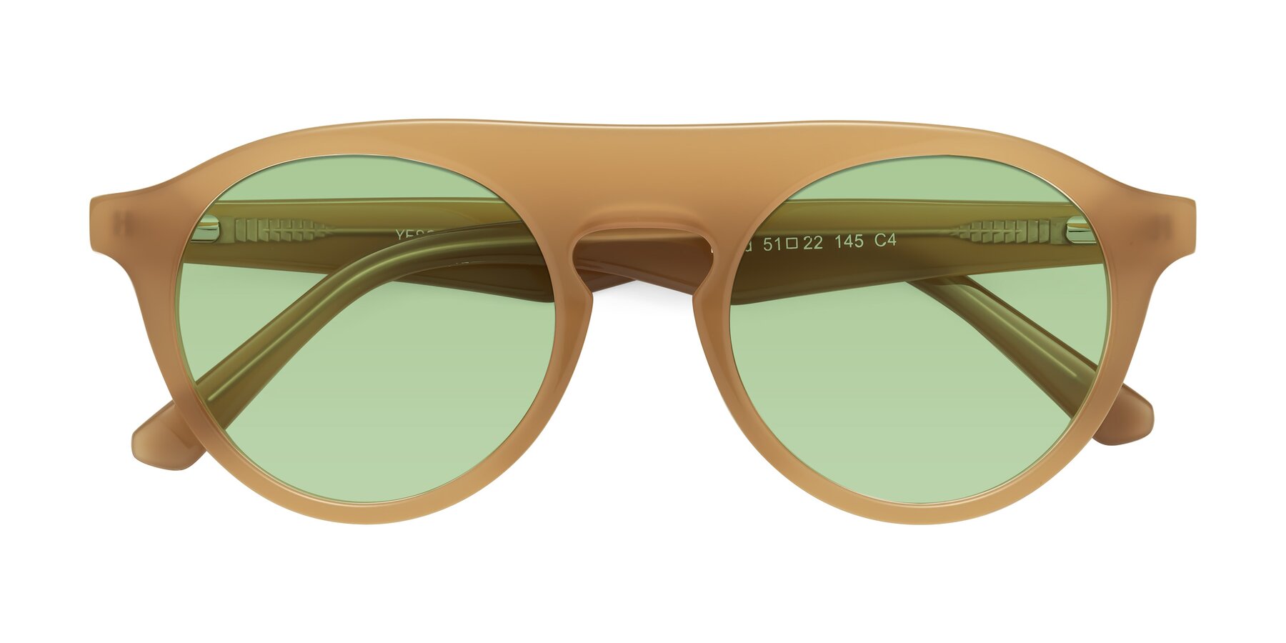 Folded Front of Band in Caramel with Medium Green Tinted Lenses