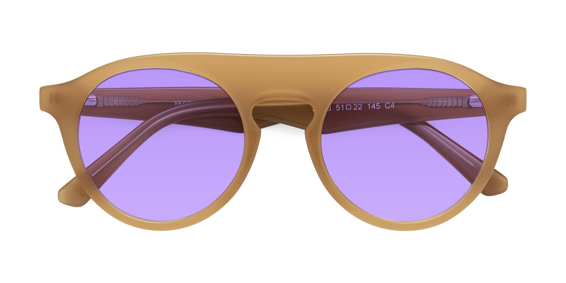 Folded Front of Band in Caramel with Medium Purple Tinted Lenses