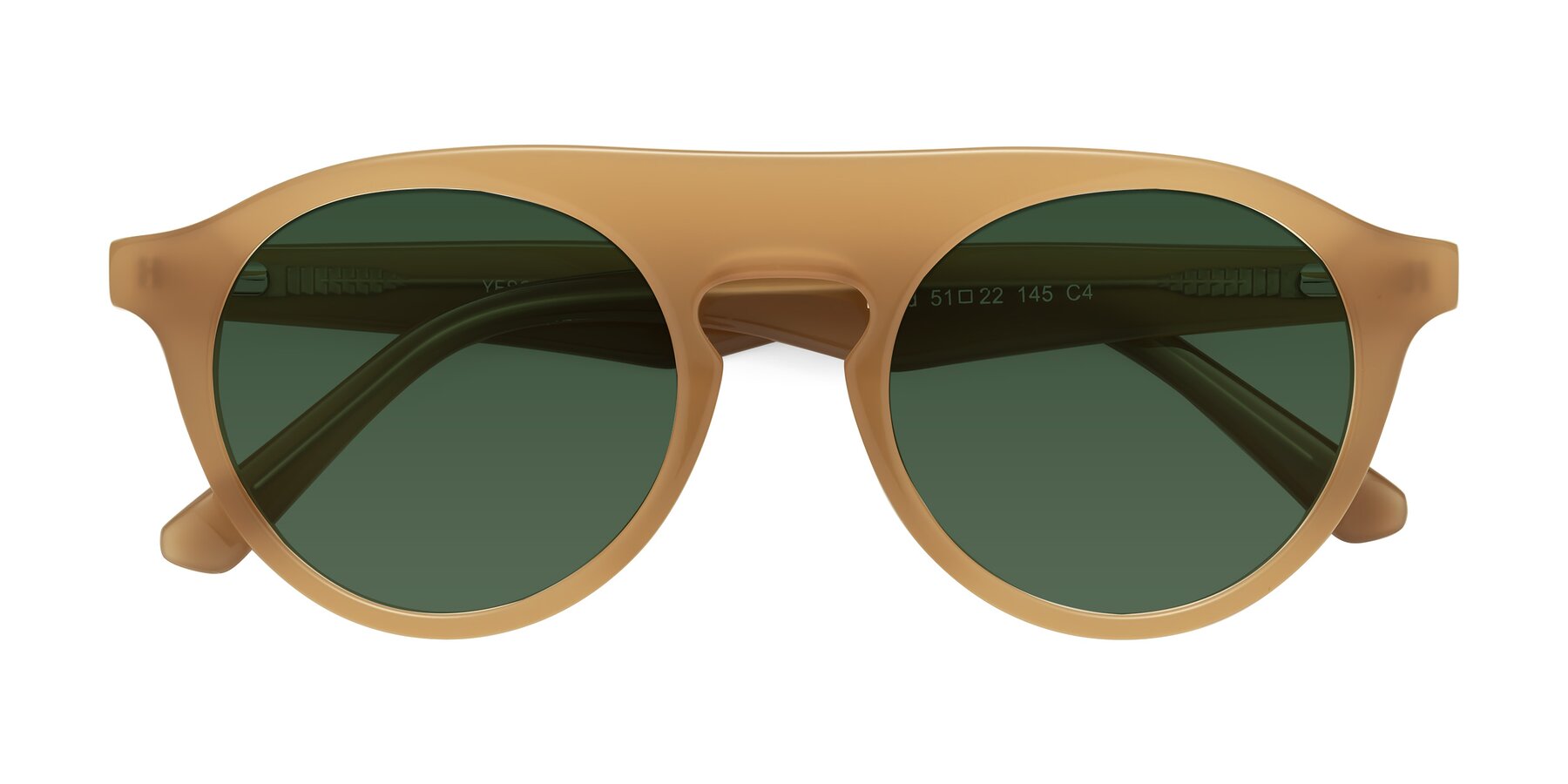 Folded Front of Band in Caramel with Green Tinted Lenses