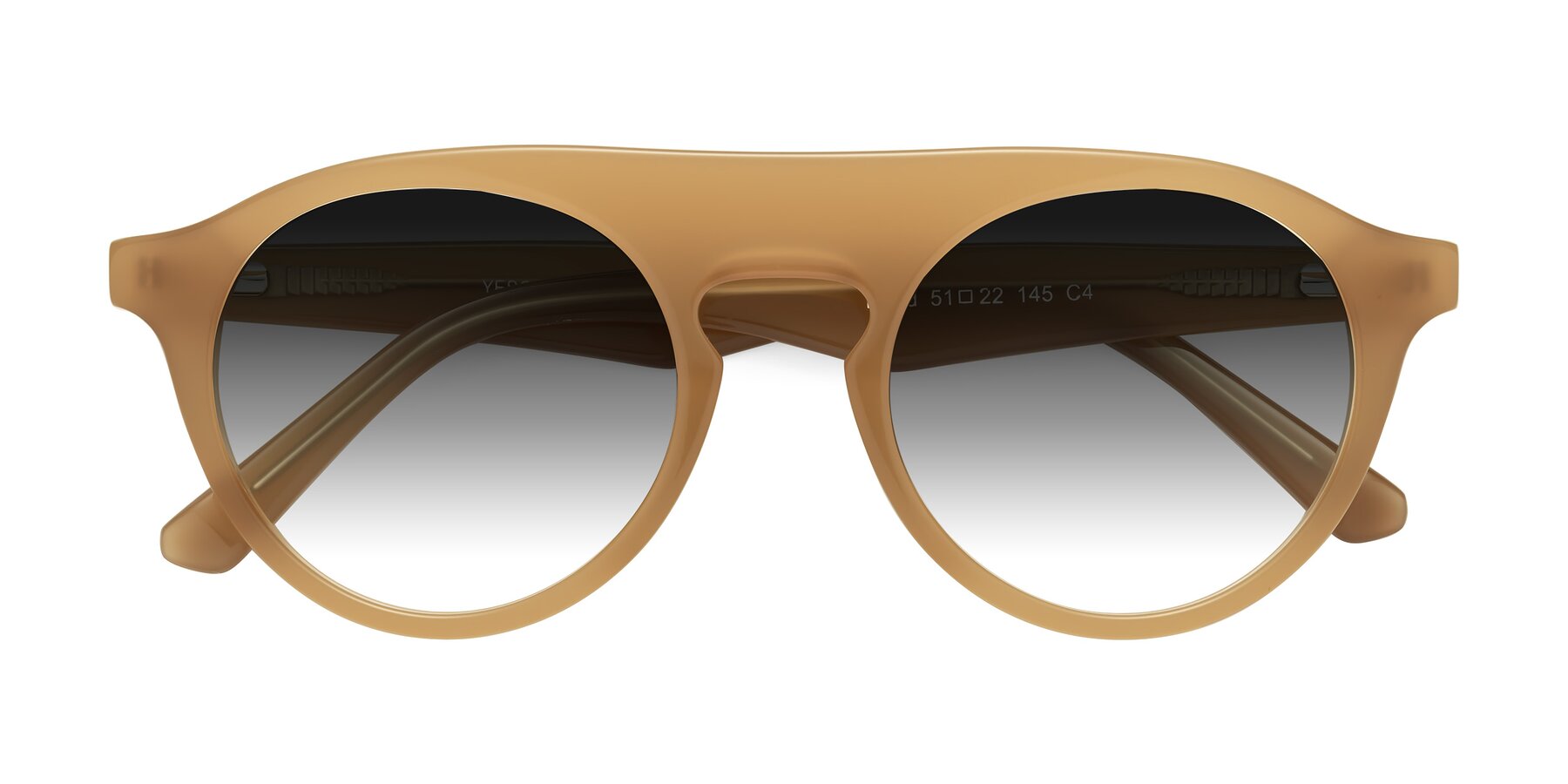 Folded Front of Band in Caramel with Gray Gradient Lenses