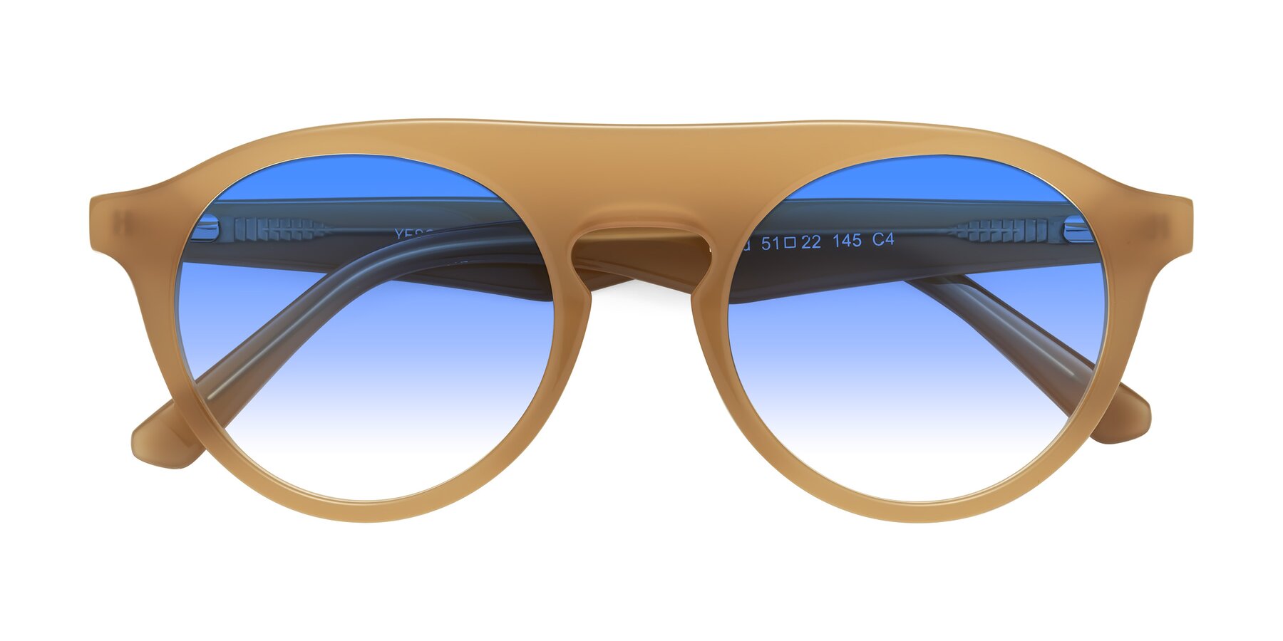Folded Front of Band in Caramel with Blue Gradient Lenses