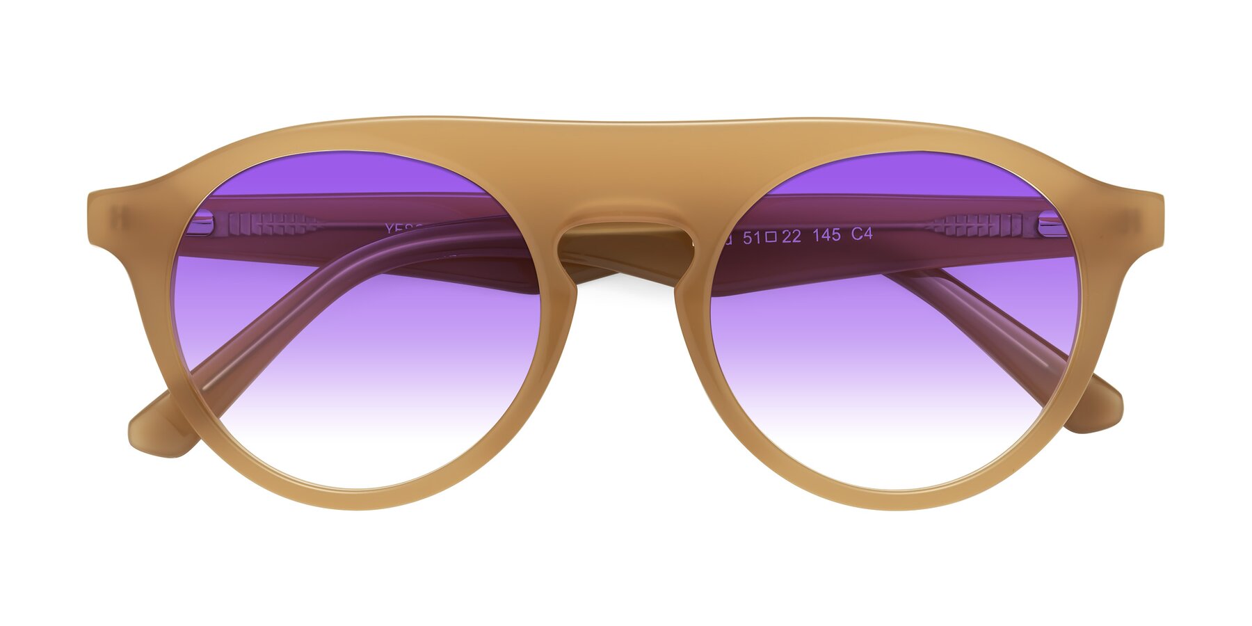 Folded Front of Band in Caramel with Purple Gradient Lenses