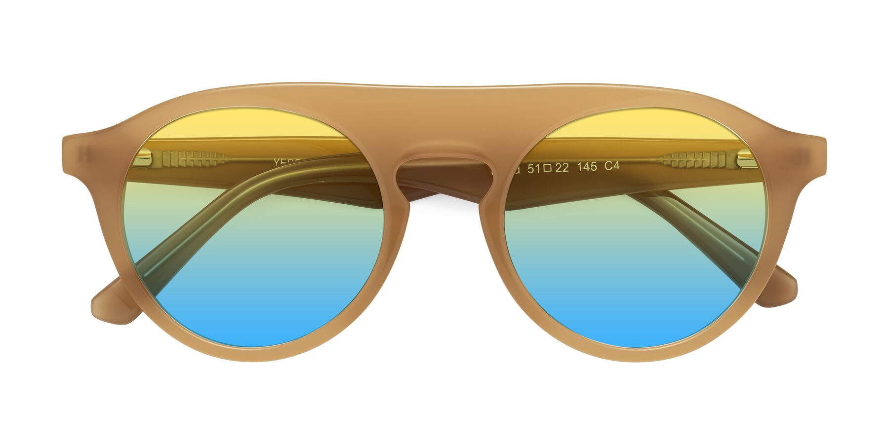 Folded Front of Band in Caramel with Yellow / Blue Gradient Lenses