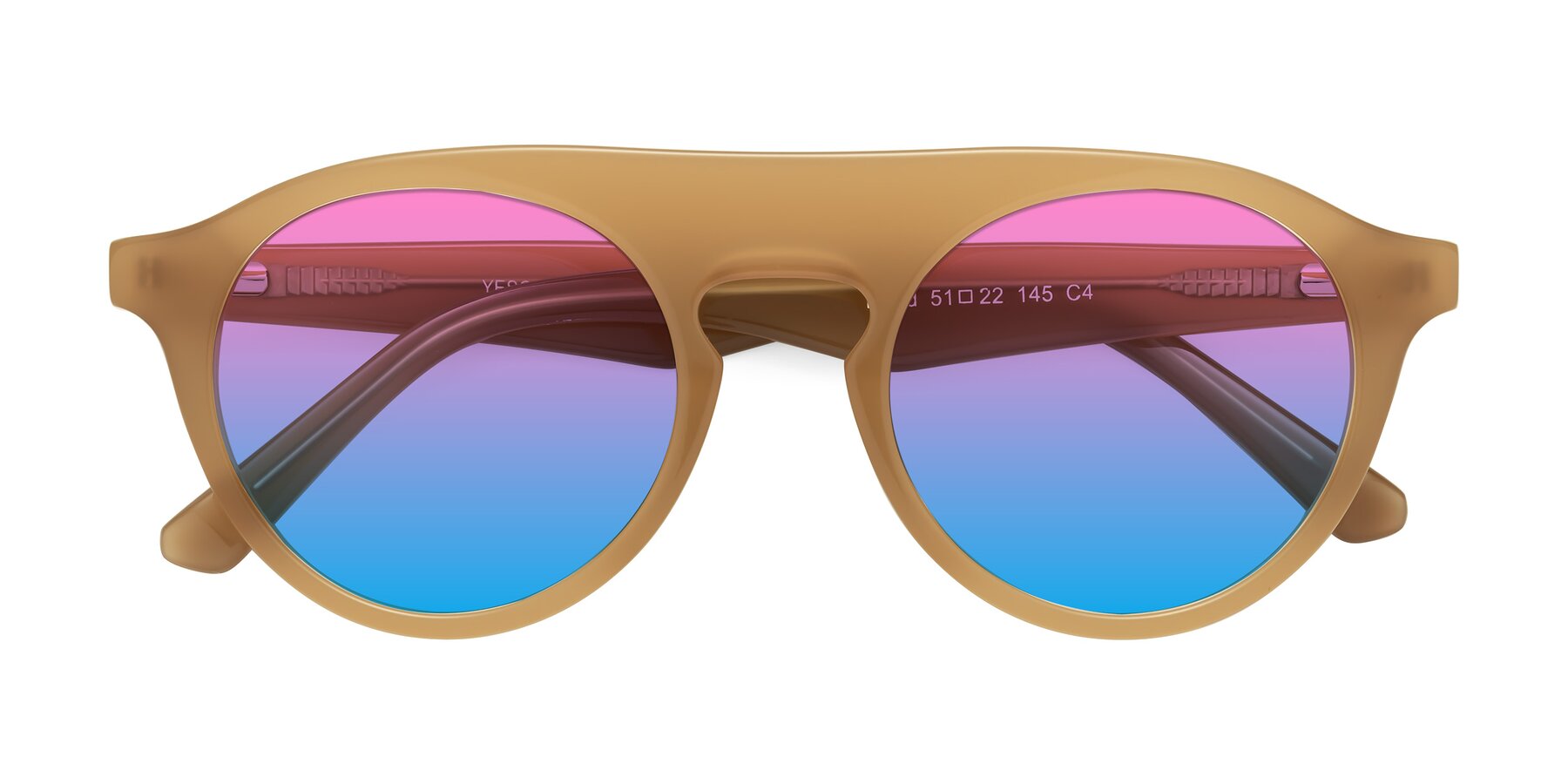 Folded Front of Band in Caramel with Pink / Blue Gradient Lenses