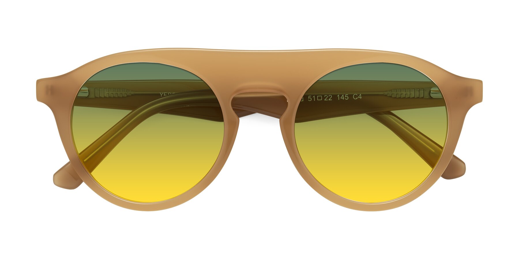 Folded Front of Band in Caramel with Green / Yellow Gradient Lenses