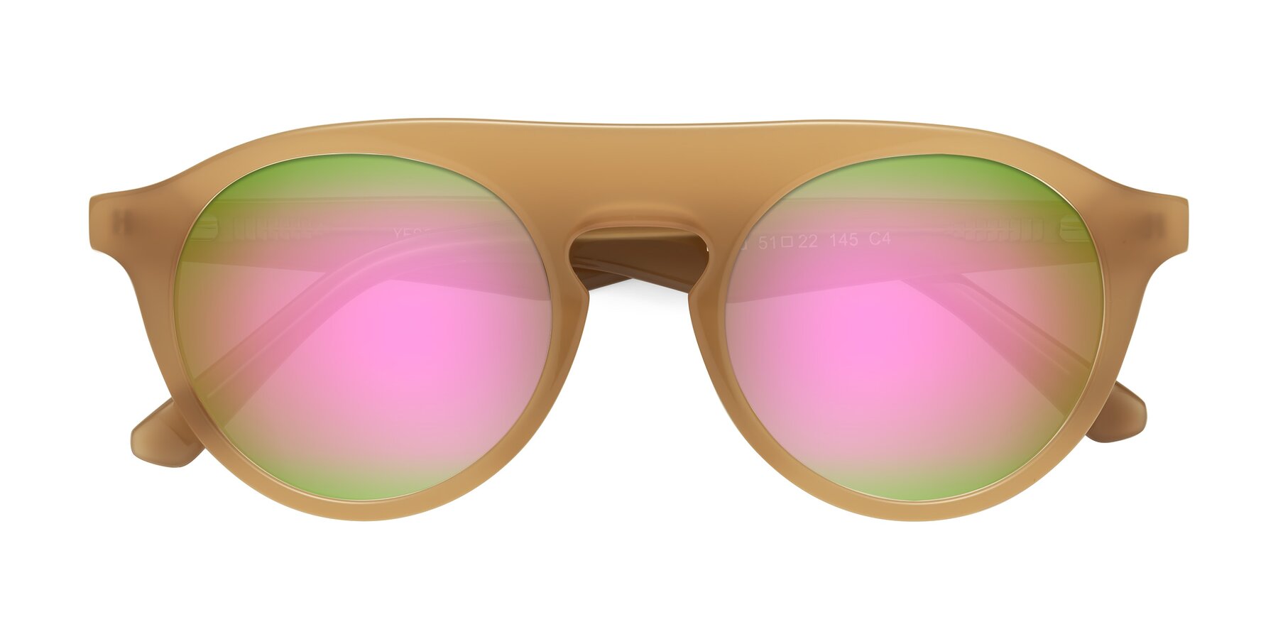 Folded Front of Band in Caramel with Pink Mirrored Lenses