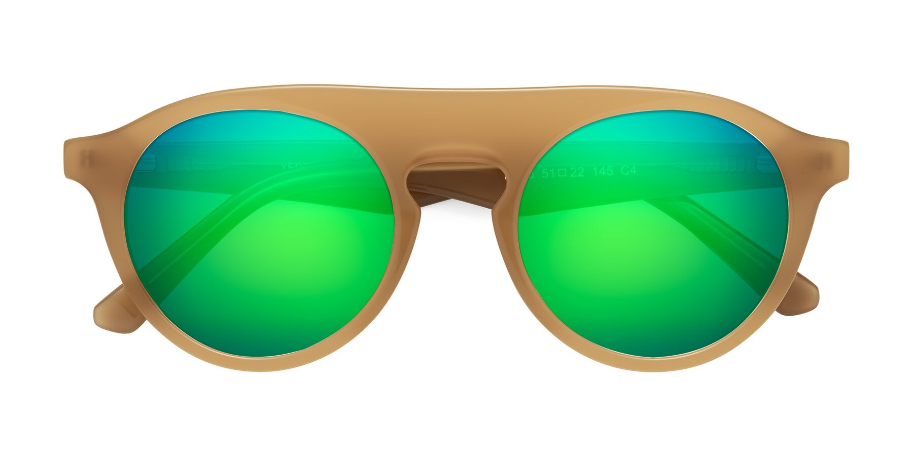 Folded Front of Band in Caramel with Green Mirrored Lenses