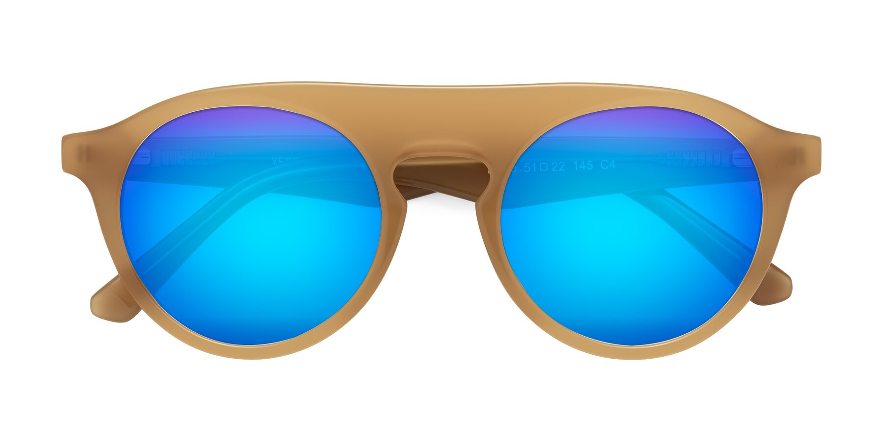 Folded Front of Band in Caramel with Blue Mirrored Lenses