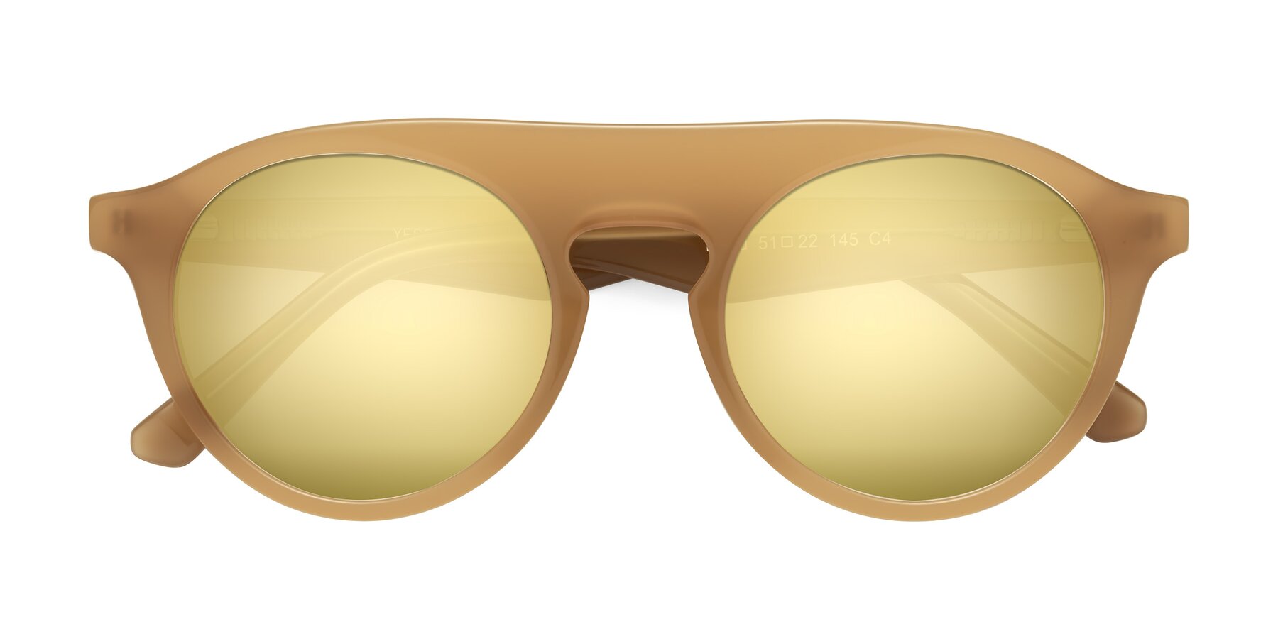 Folded Front of Band in Caramel with Gold Mirrored Lenses