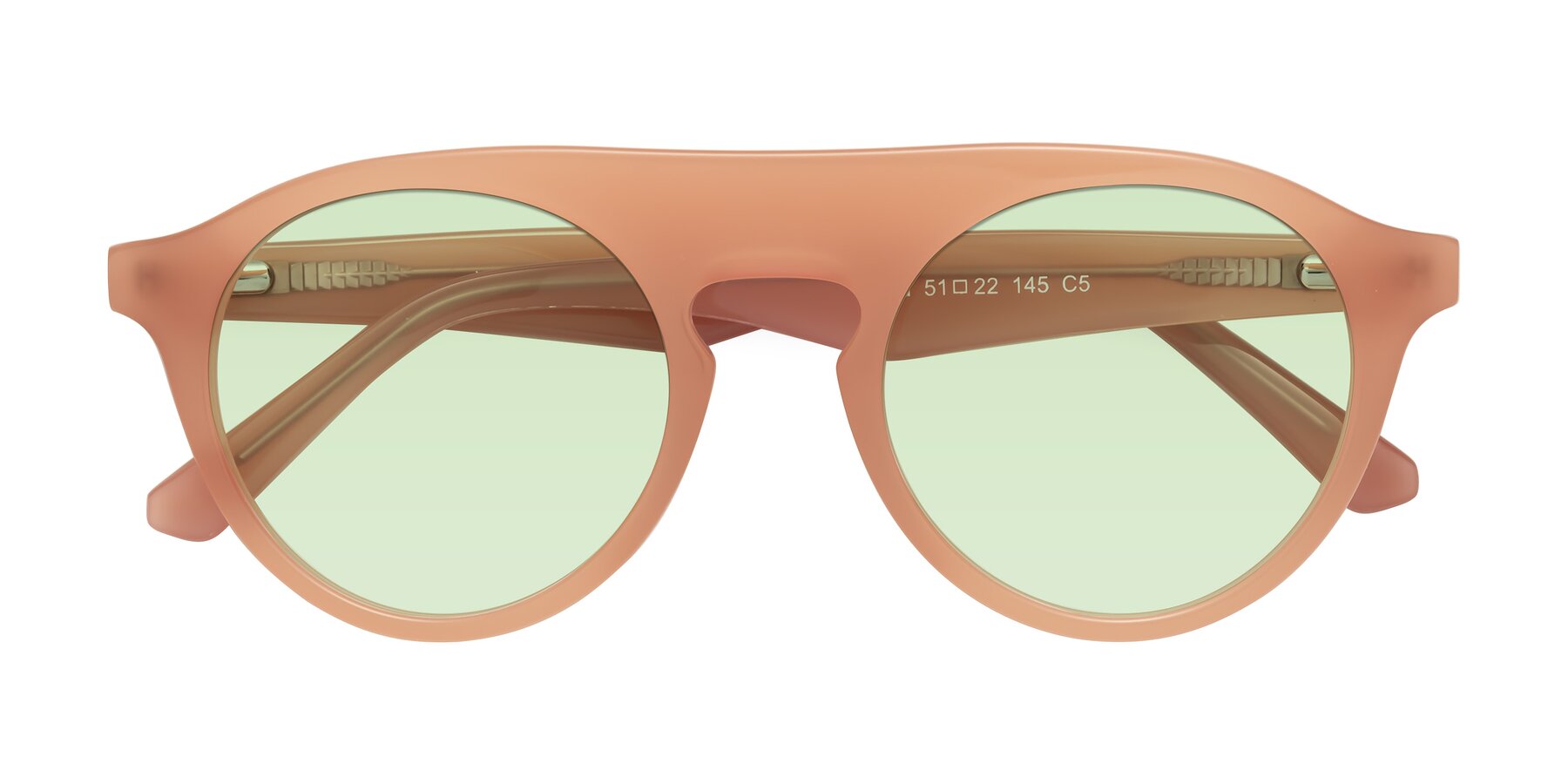 Folded Front of Band in Peach with Light Green Tinted Lenses