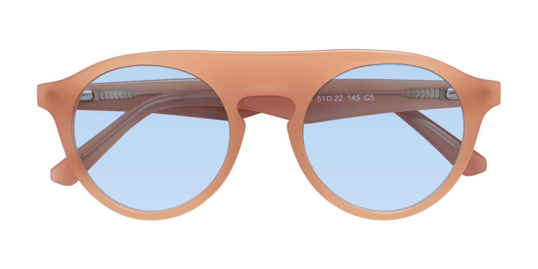 Folded Front of Band in Peach with Light Blue Tinted Lenses