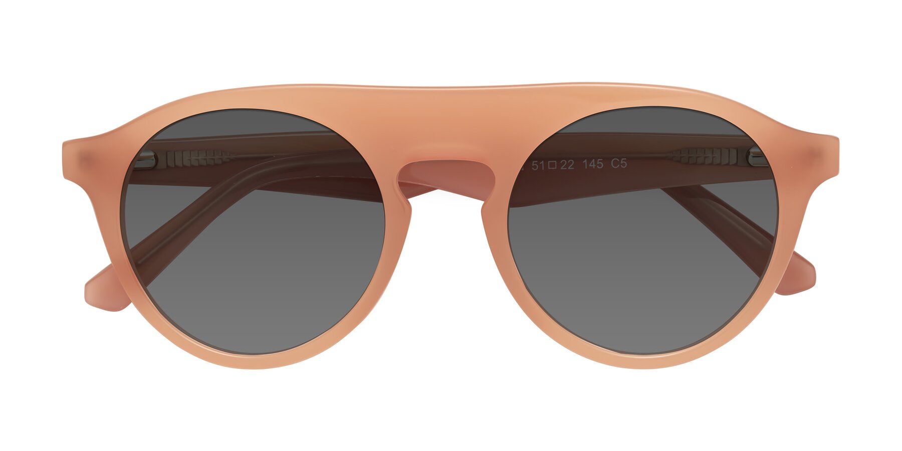 Folded Front of Band in Peach with Medium Gray Tinted Lenses