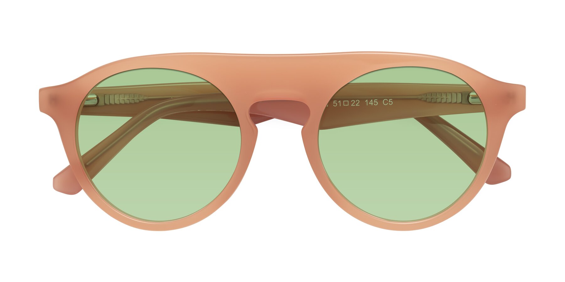 Folded Front of Band in Peach with Medium Green Tinted Lenses