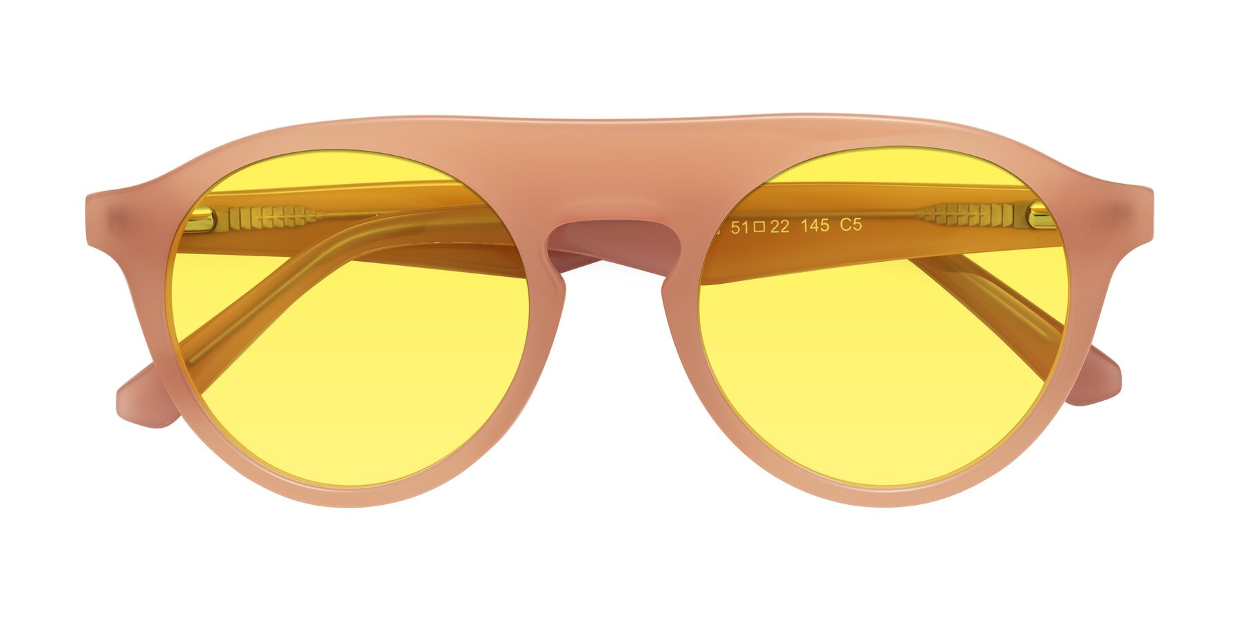 Folded Front of Band in Peach with Medium Yellow Tinted Lenses