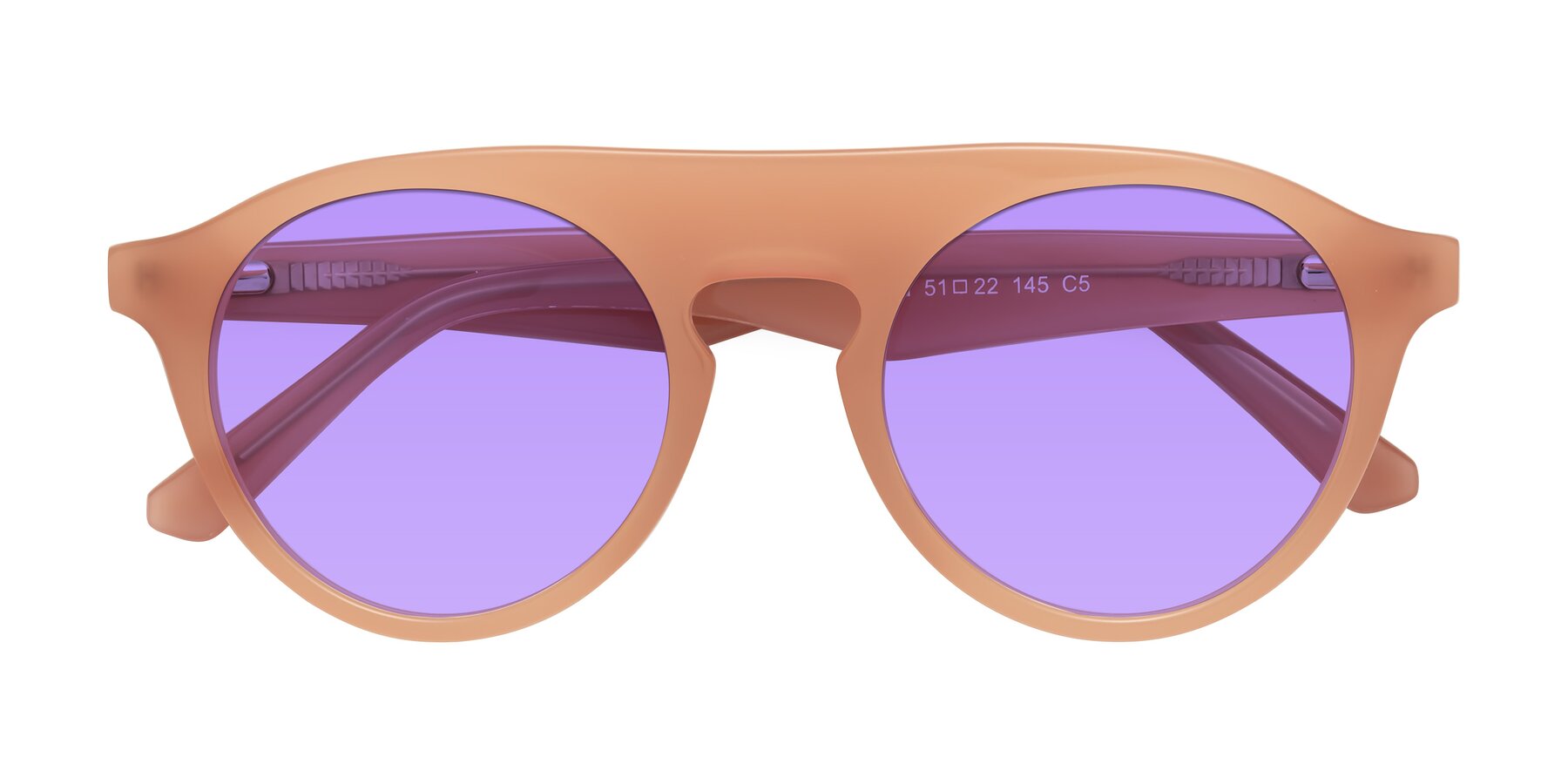 Folded Front of Band in Peach with Medium Purple Tinted Lenses