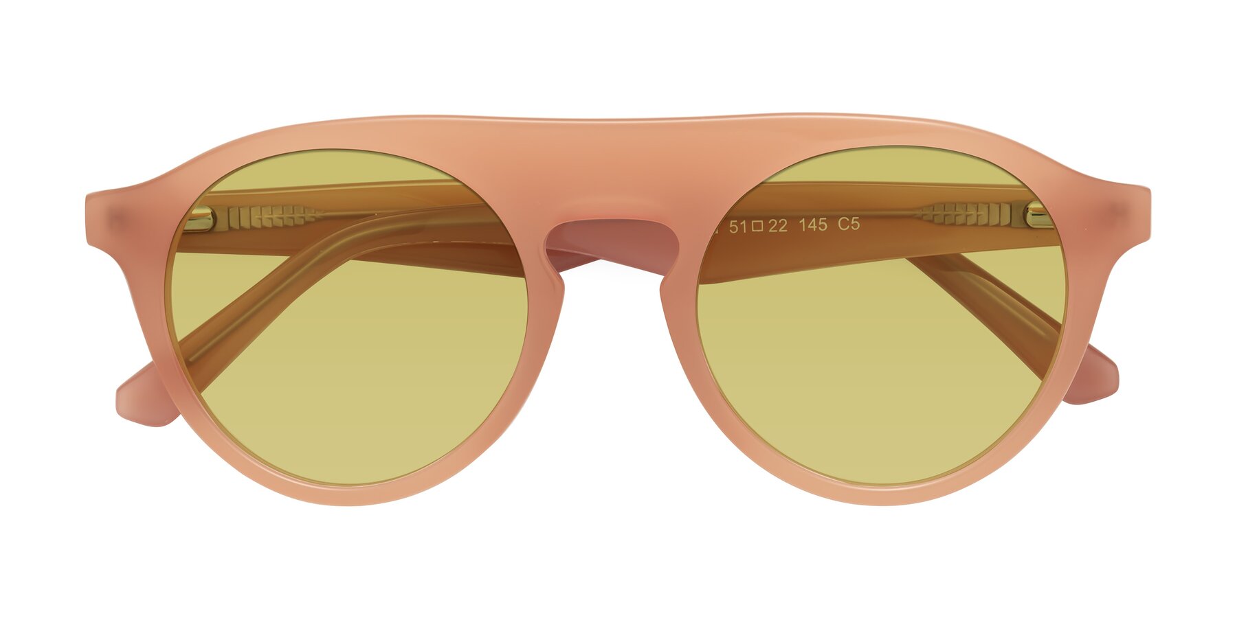 Folded Front of Band in Peach with Medium Champagne Tinted Lenses