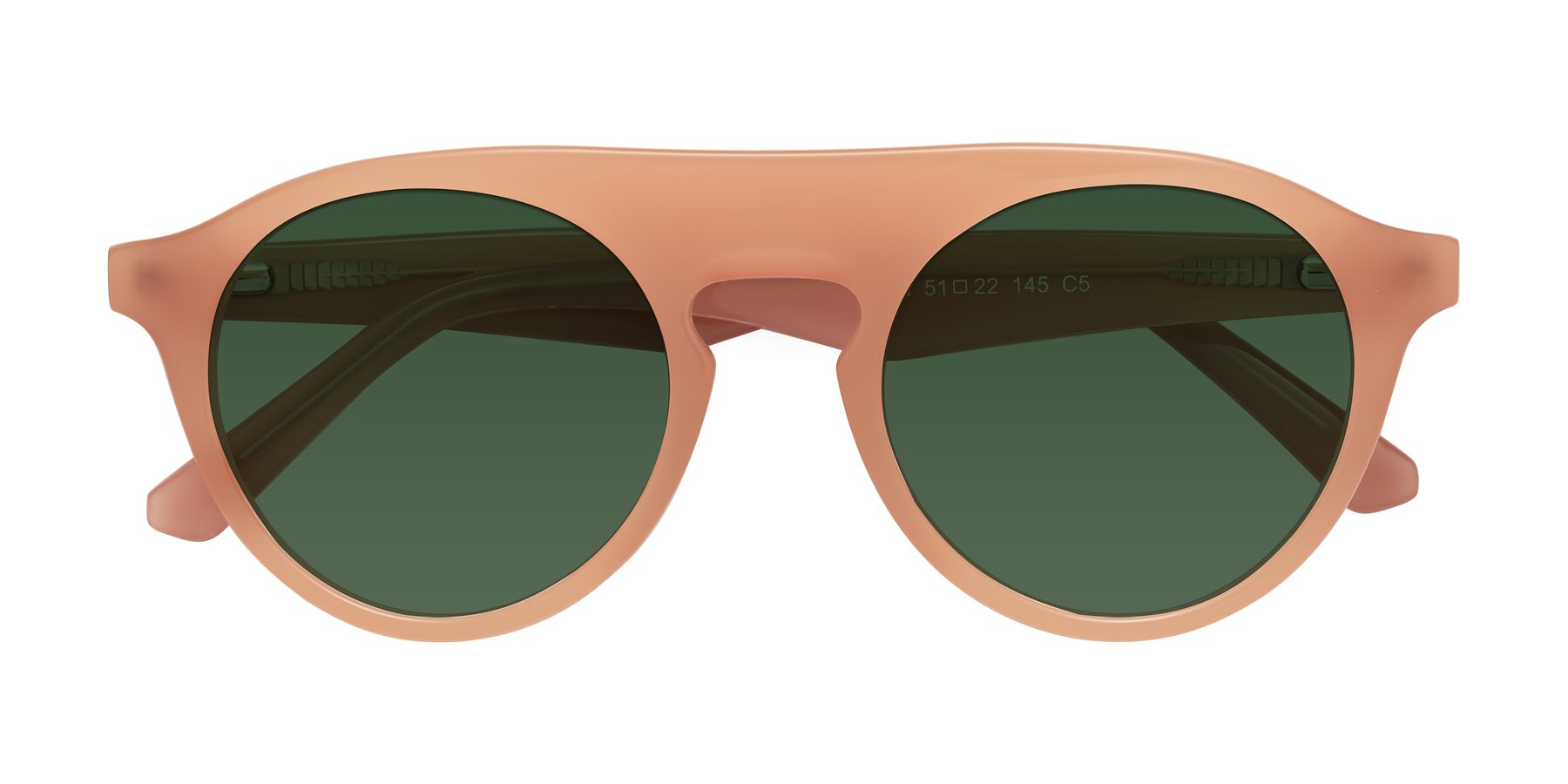 Folded Front of Band in Peach with Green Tinted Lenses
