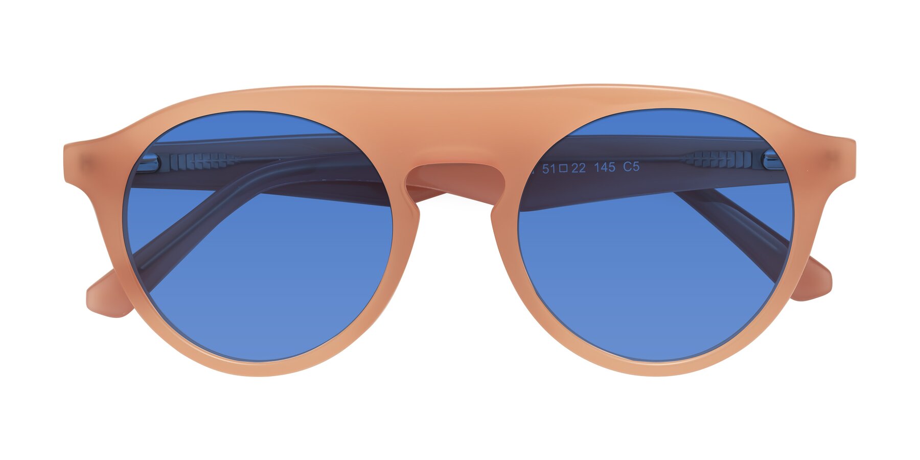 Folded Front of Band in Peach with Blue Tinted Lenses