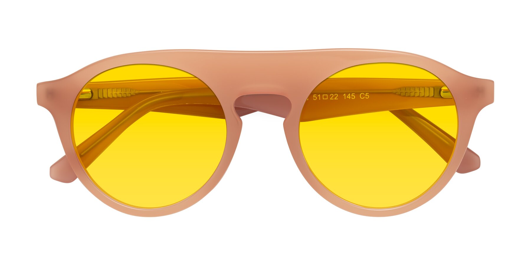 Folded Front of Band in Peach with Yellow Tinted Lenses