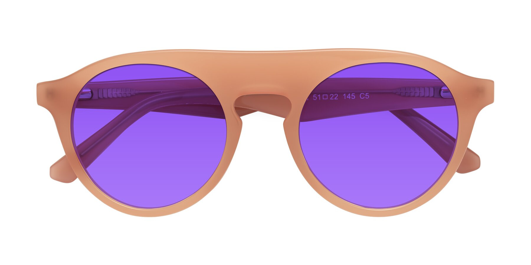 Folded Front of Band in Peach with Purple Tinted Lenses