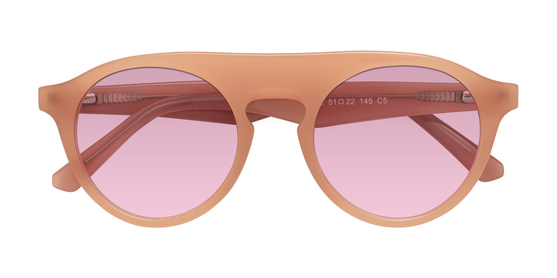 Folded Front of Band in Peach with Light Wine Tinted Lenses