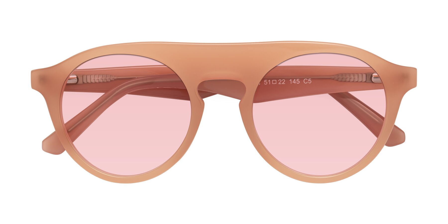 Folded Front of Band in Peach with Light Garnet Tinted Lenses