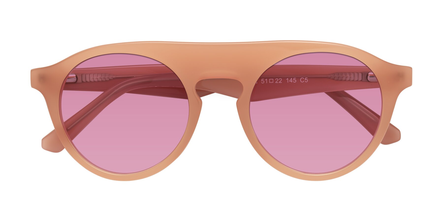 Folded Front of Band in Peach with Medium Wine Tinted Lenses