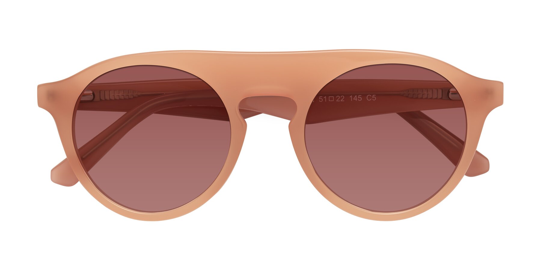 Folded Front of Band in Peach with Garnet Tinted Lenses