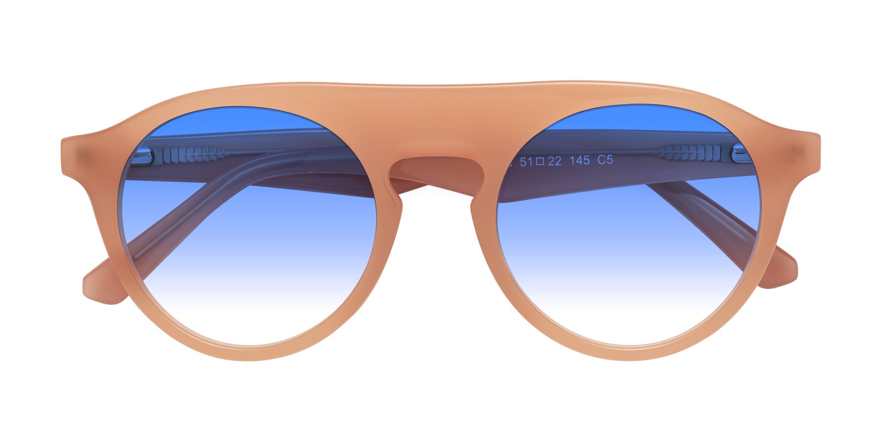 Folded Front of Band in Peach with Blue Gradient Lenses