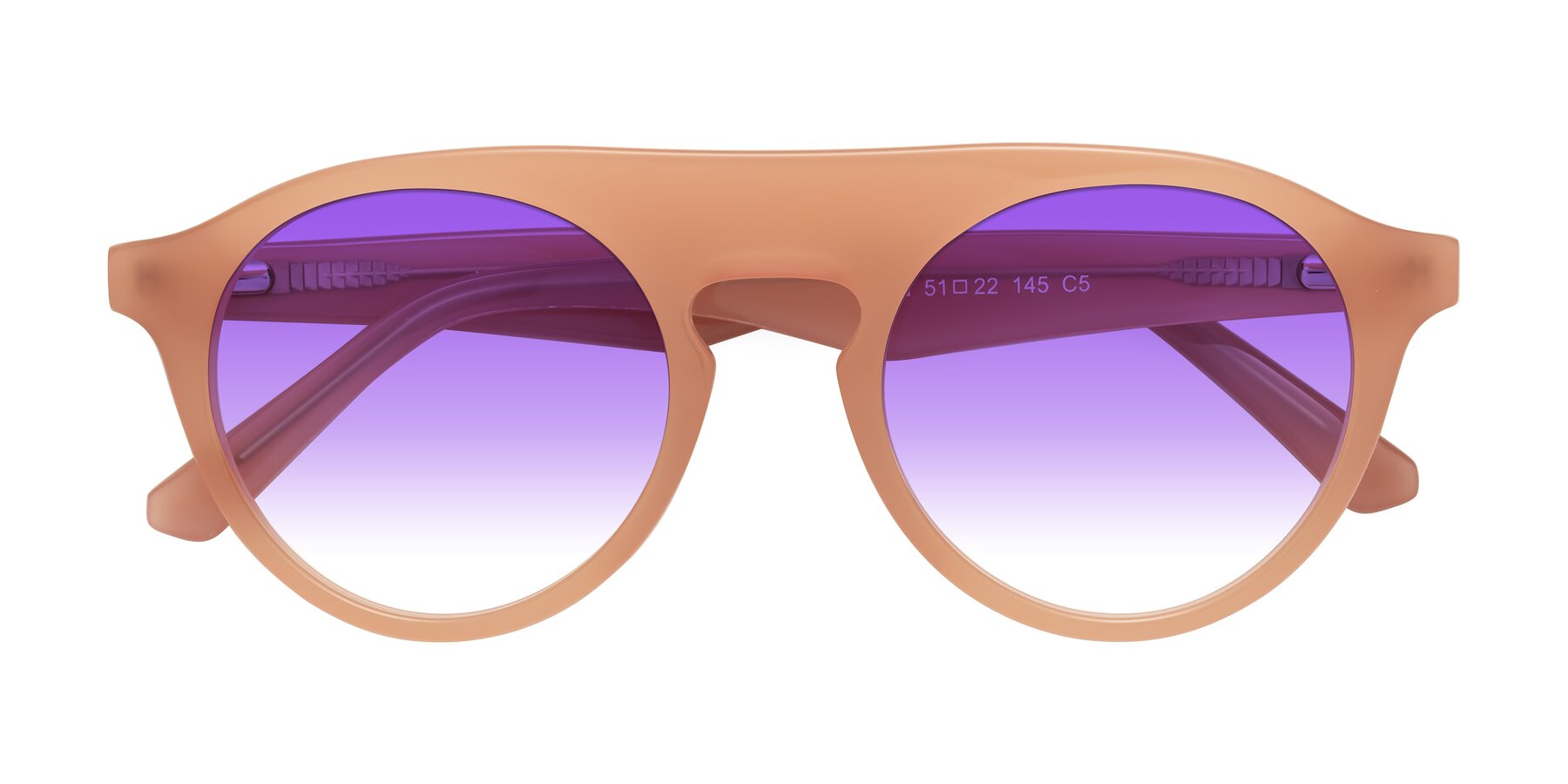 Folded Front of Band in Peach with Purple Gradient Lenses