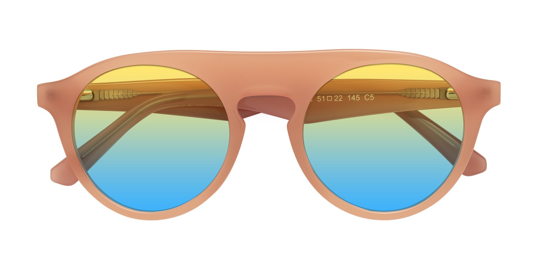 Folded Front of Band in Peach with Yellow / Blue Gradient Lenses