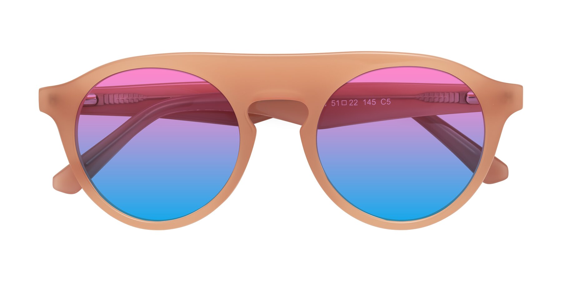 Folded Front of Band in Peach with Pink / Blue Gradient Lenses