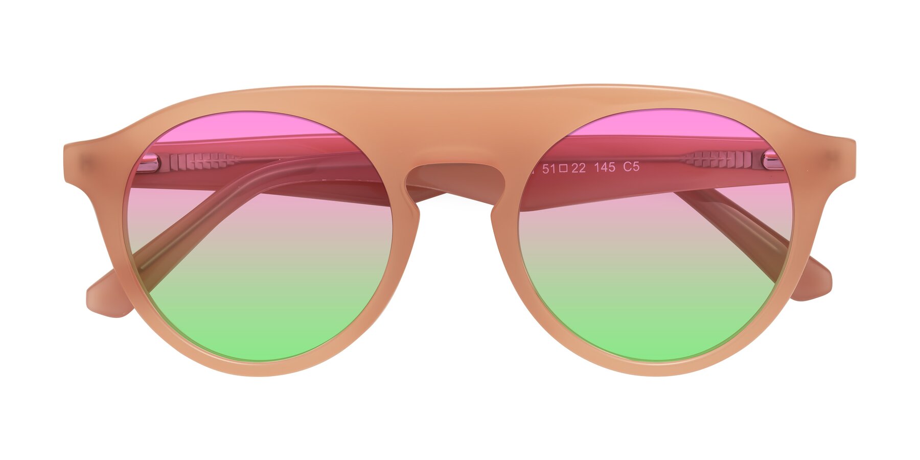 Folded Front of Band in Peach with Pink / Green Gradient Lenses