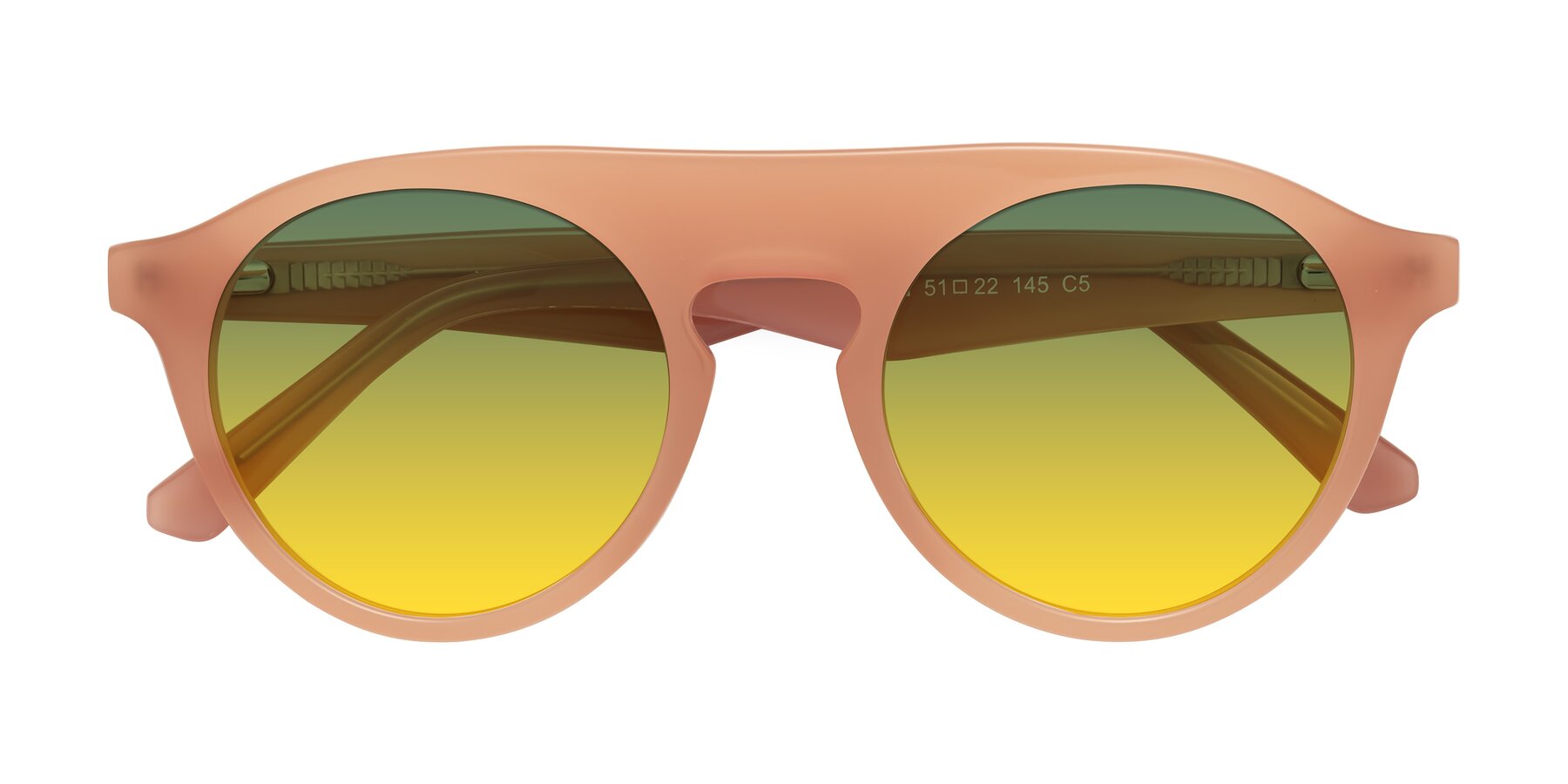 Folded Front of Band in Peach with Green / Yellow Gradient Lenses
