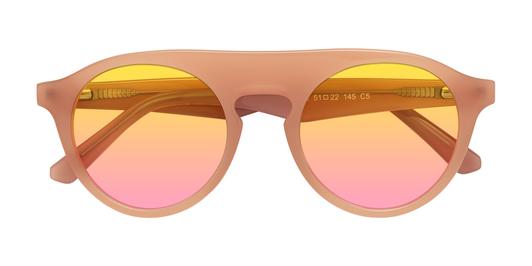 Folded Front of Band in Peach with Yellow / Pink Gradient Lenses