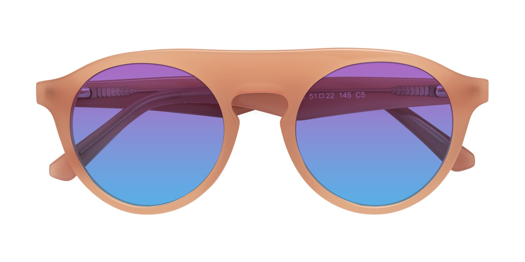 Folded Front of Band in Peach with Purple / Blue Gradient Lenses