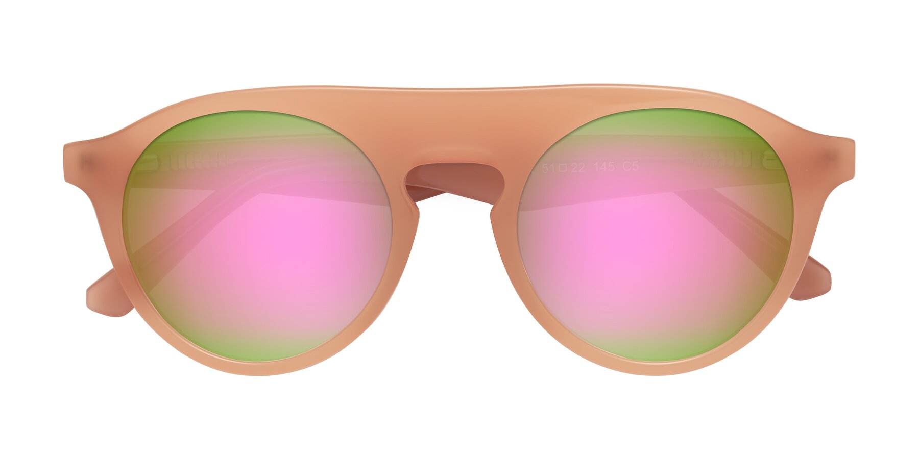 Folded Front of Band in Peach with Pink Mirrored Lenses