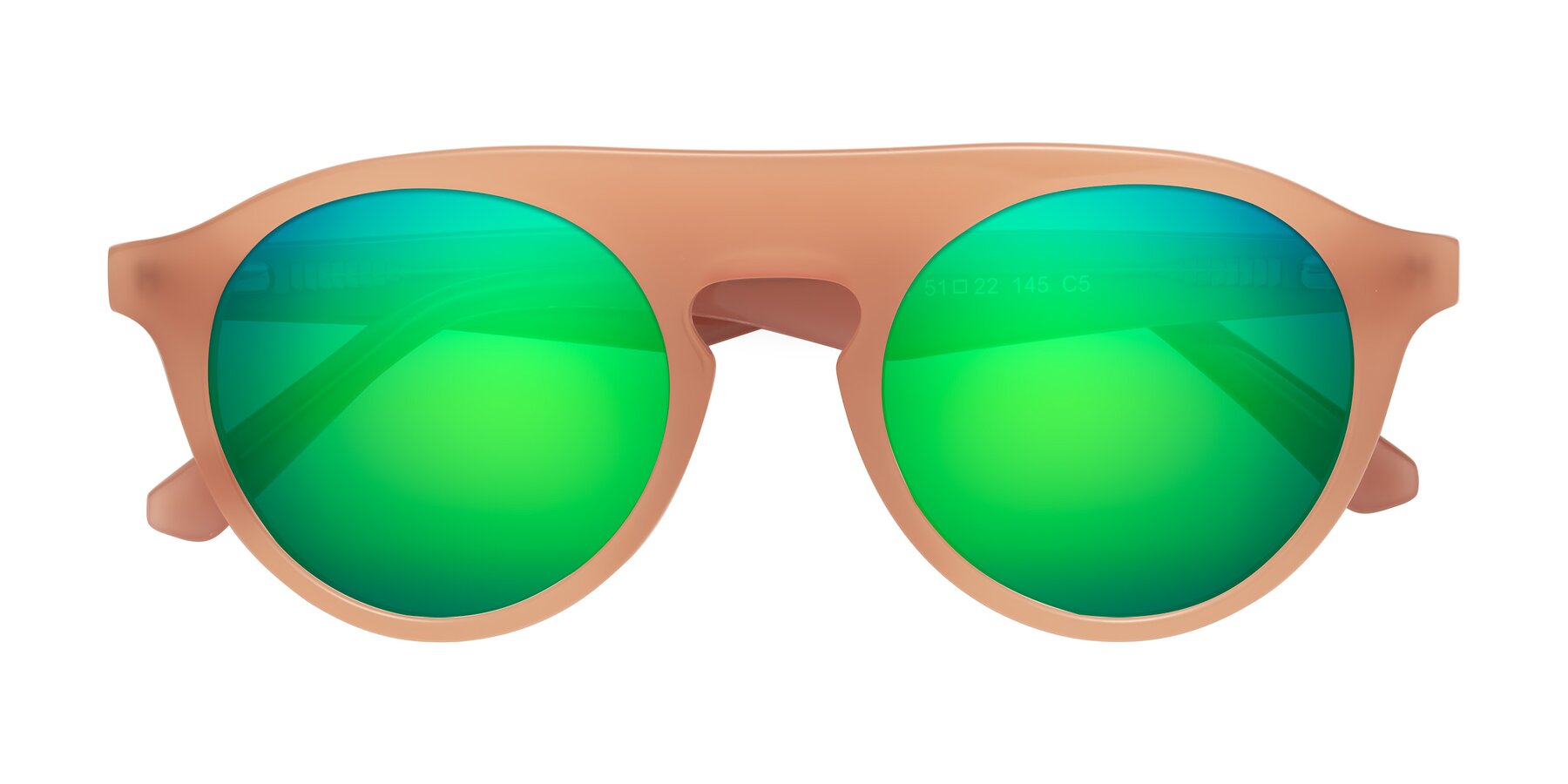 Folded Front of Band in Peach with Green Mirrored Lenses
