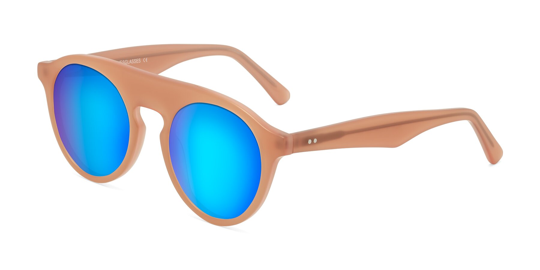 Angle of Band in Peach with Blue Mirrored Lenses