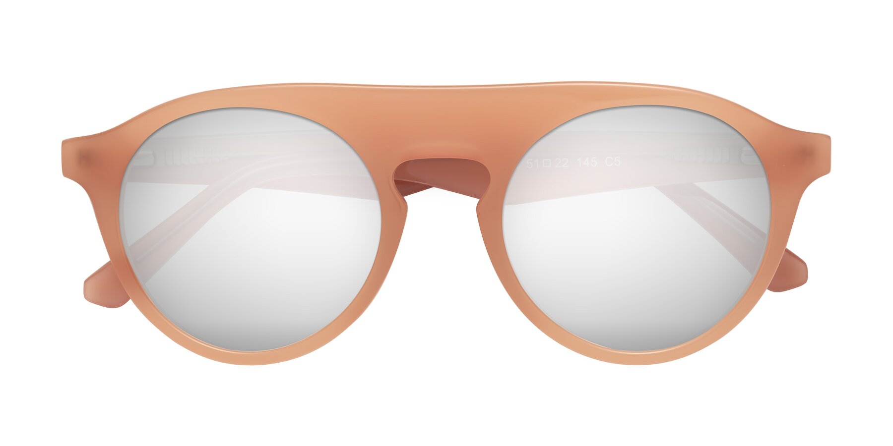 Folded Front of Band in Peach with Silver Mirrored Lenses