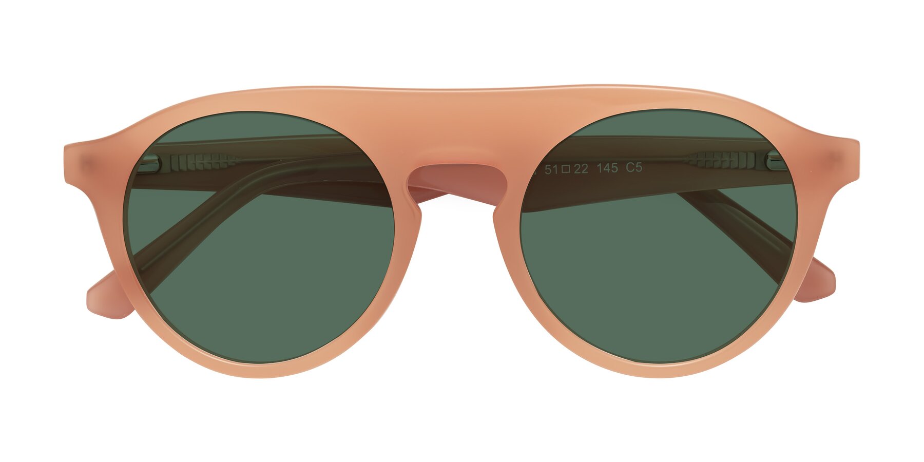 Folded Front of Band in Peach with Green Polarized Lenses
