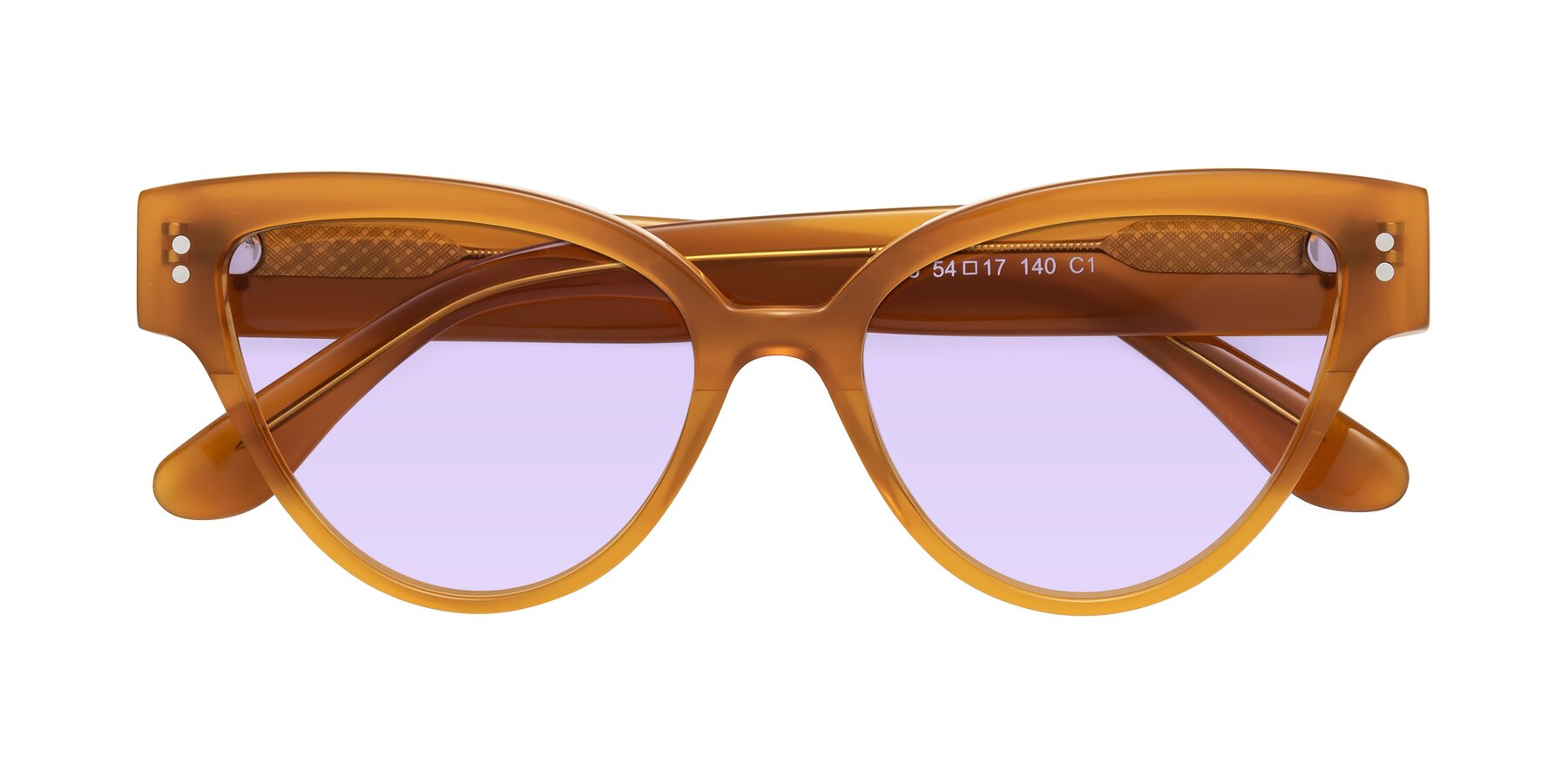Folded Front of Coho in Pumpkin with Light Purple Tinted Lenses
