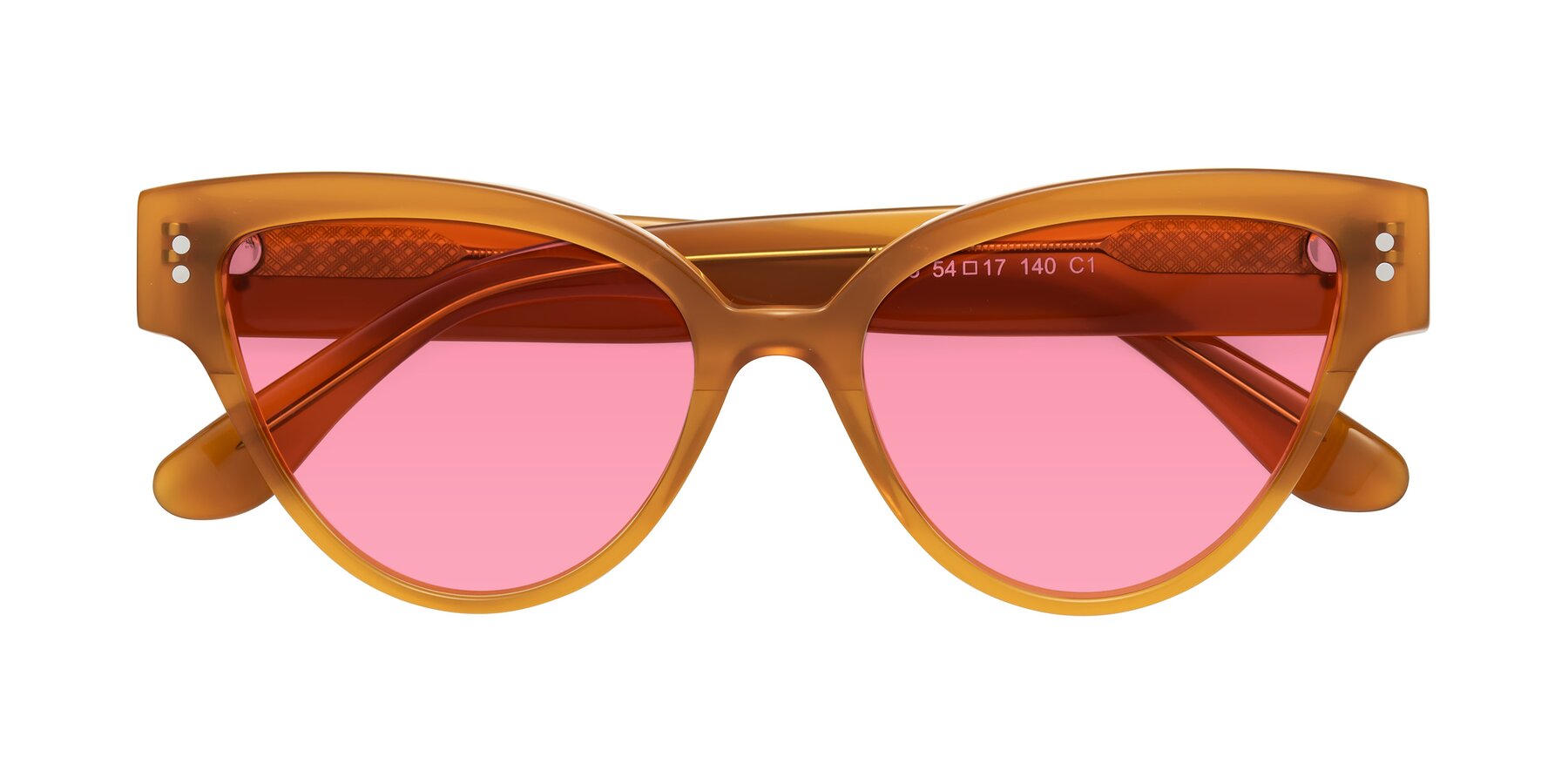 Folded Front of Coho in Pumpkin with Pink Tinted Lenses